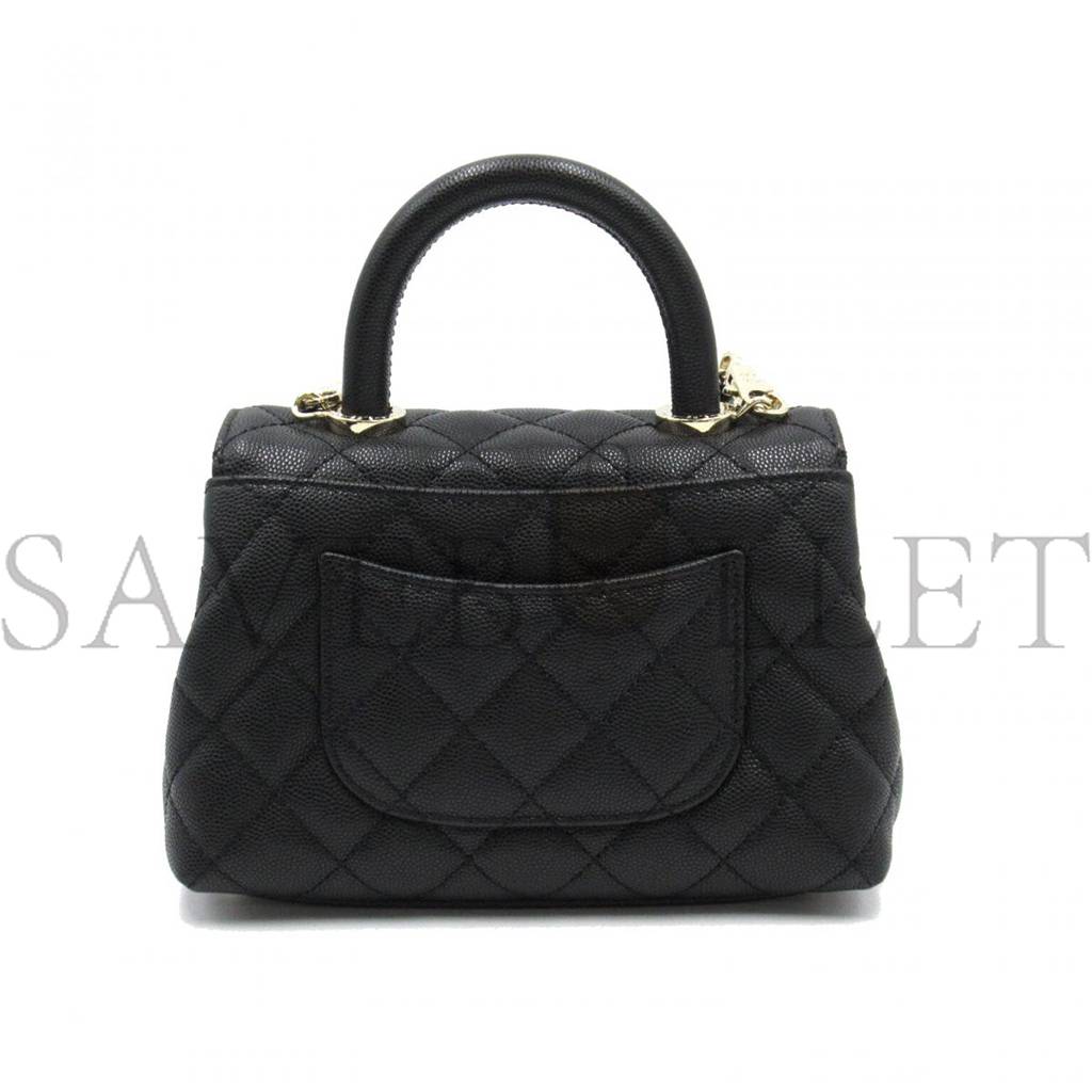 Ch*el flap bag with top handle mini gold hardware as2215 (19*13*9cm)