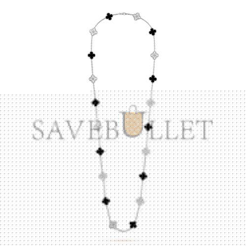 v*n cl*f arpels vintage alhambra long necklace, 20 motifs - white gold, Di*m*nd, onyx  vcarp2r800