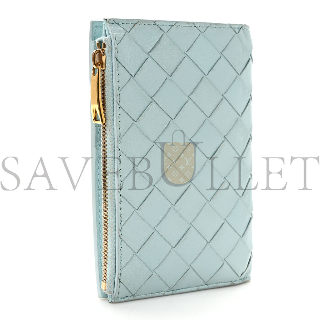 bo*te*ga Ve*ne*ta nappa intrecciato medium cassette bifold zip wallet teal washed (10*14*1cm)