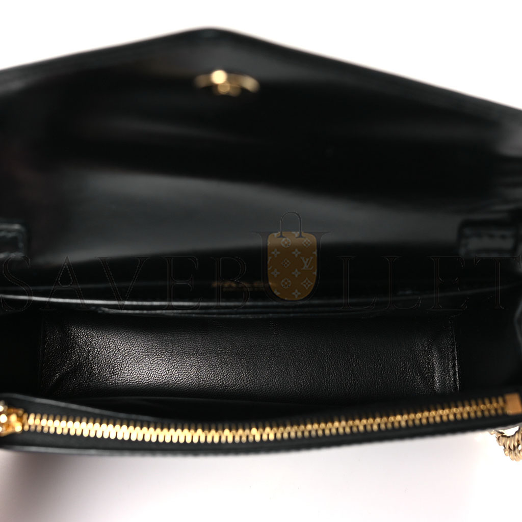 Pra*a brushed calfskin envelope chain crossbody flap black (19*13*5cm)