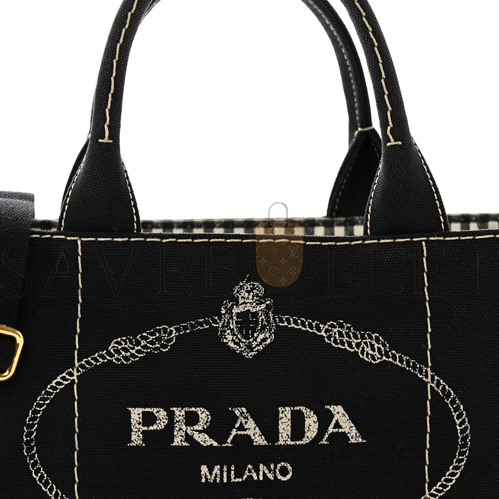 Pra*a canapa small logo tote black talco (27*20*15cm)