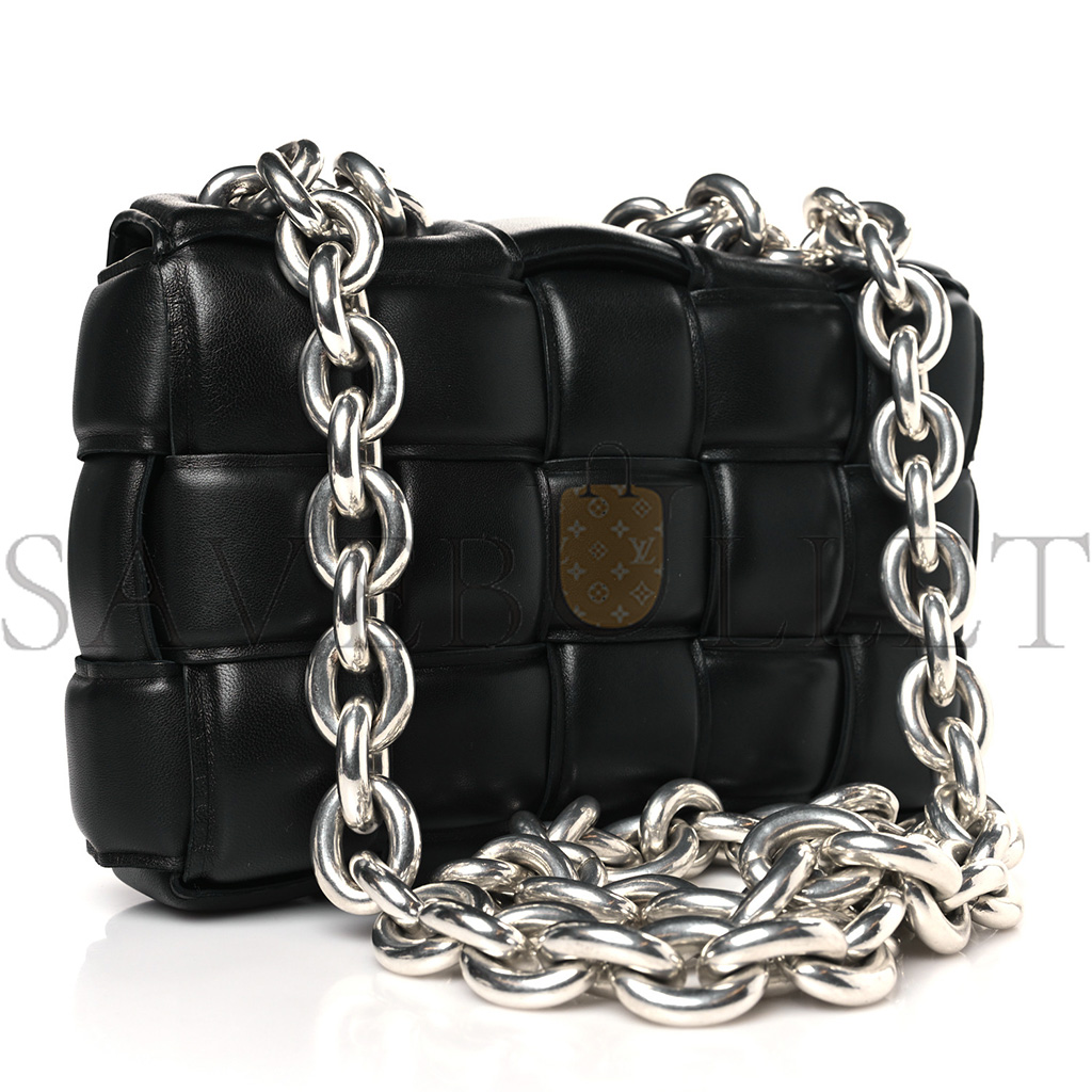 bo*te*ga Ve*ne*ta lambskin maxi intreccio padded chain cassette crossbody bag black (25*17*8cm)