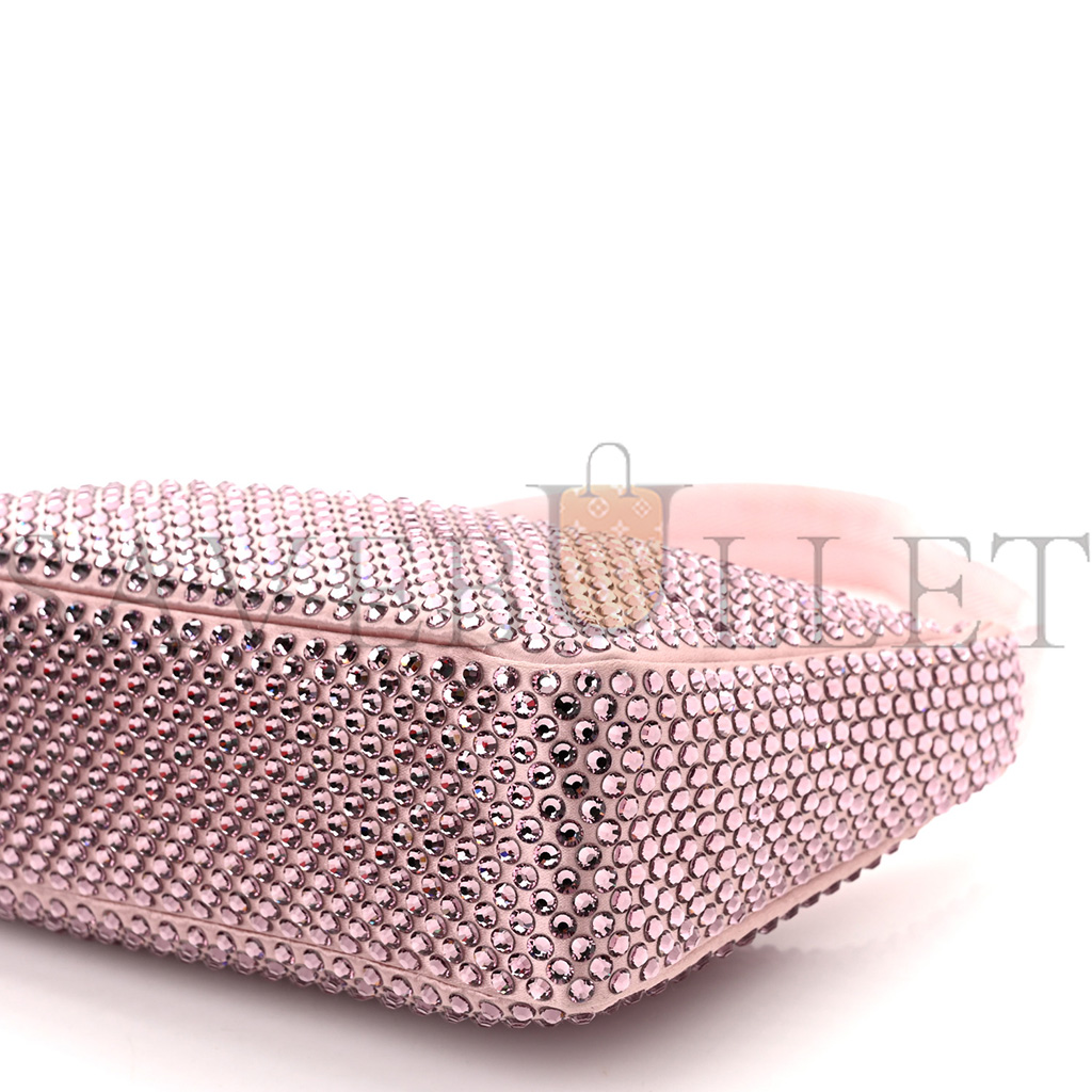 Pra*a satin crystal mini re-edition 2000 bag alabastro (23*17*6cm)