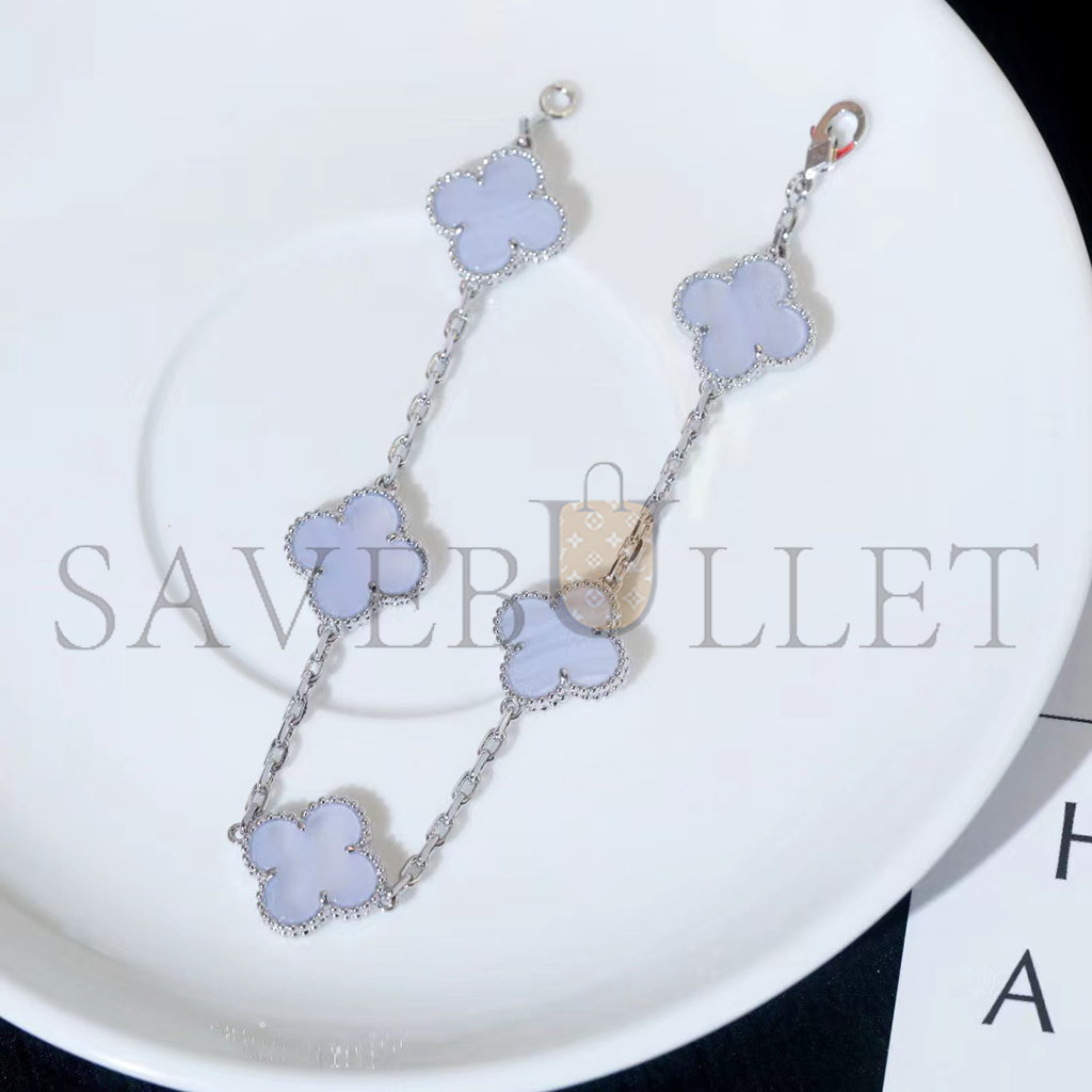 V*N CL*F arpels vintage alhambra bracelet, 5 motifs - white gold, chalcedony vcard34700