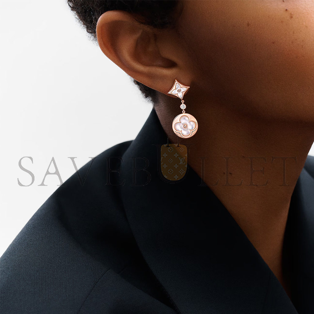 l**is v*t*n colour blossom long earrings, pink gold, white mother-of-pearl and Di*m*nds q96668