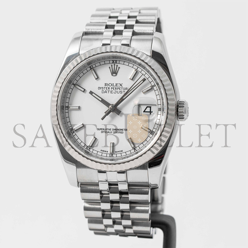 R*l*x datejust white index 18k white gold fluted bezel 36mm watch 116234