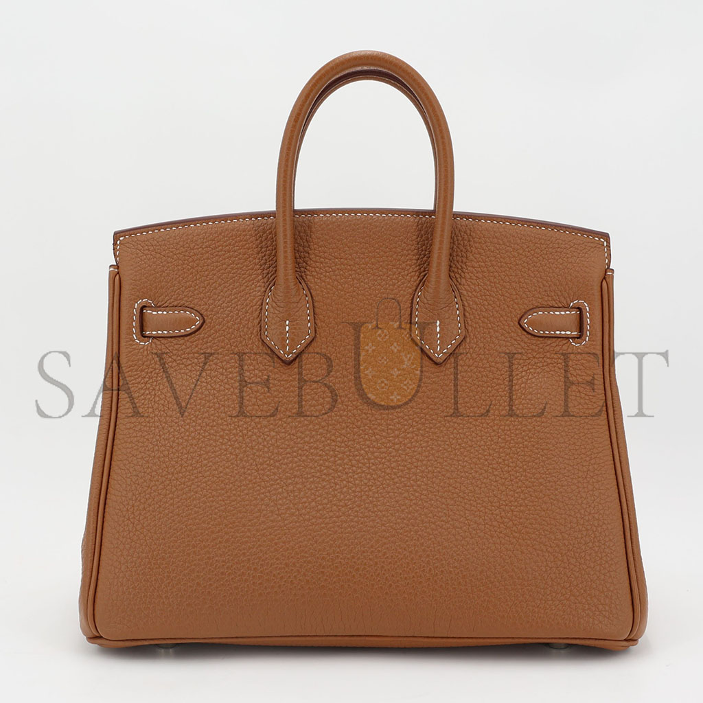 HERMÈS MASTER BIRKIN 25 TOGO LEATHER GOLD BROWN SILVER BUCKLE BAG H028369CK37 (25*20*13cm)