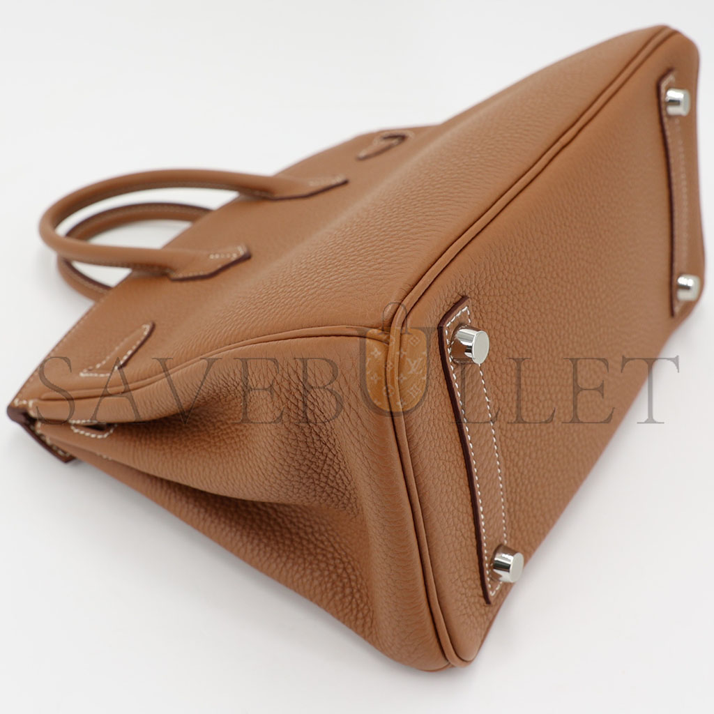 HERMÈS MASTER BIRKIN 25 TOGO LEATHER GOLD BROWN SILVER BUCKLE BAG H028369CK37 (25*20*13cm)