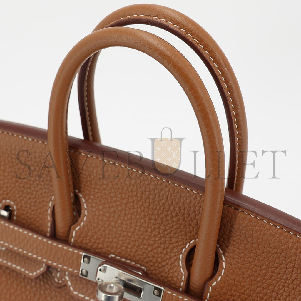 HERMÈS MASTER BIRKIN 25 TOGO LEATHER GOLD BROWN SILVER BUCKLE BAG H028369CK37 (25*20*13cm)