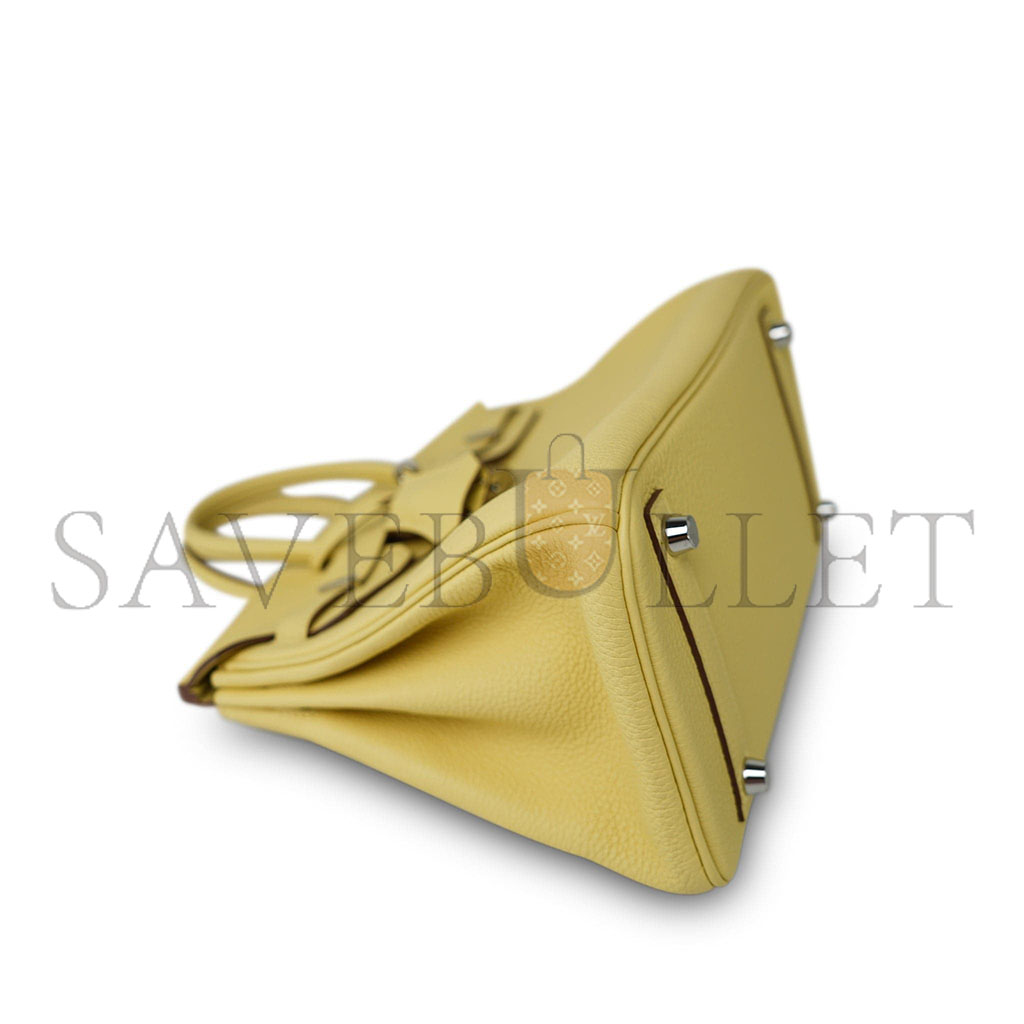 H**mes birkin 25 togo leather lemon yellow silver buckle bag h028369ck1z (25*20*13cm)