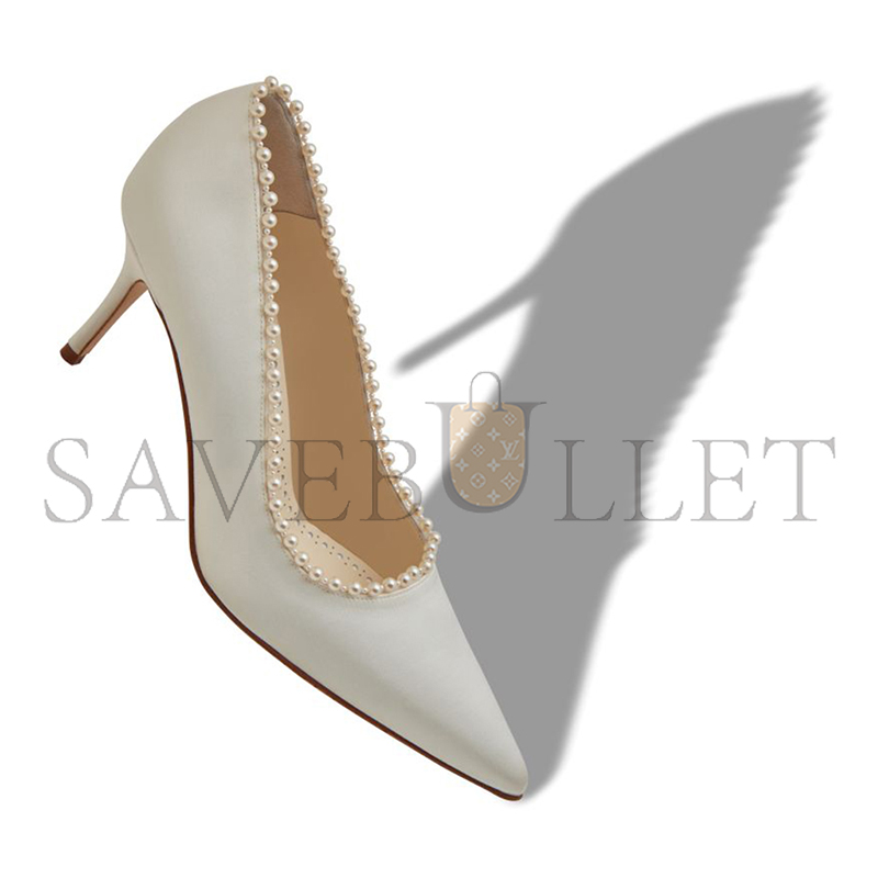 MANOLO BLAHNIK KIFAT LIGHT CREAM SATIN PEARL DETAIL PUMPS 125-2924-0001
