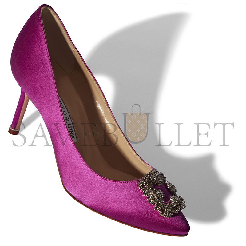 MANOLO BLAHNIK HANGISI 70 DARK FUCHSIA SATIN JEWEL BUCKLE PUMPS 9XX-0662-0038