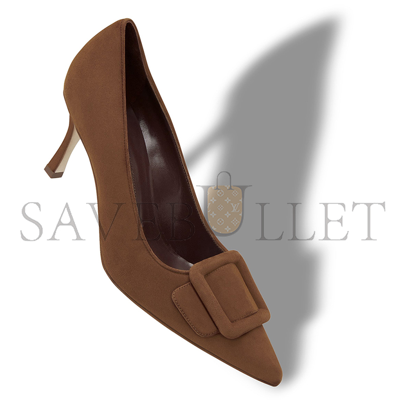 MANOLO BLAHNIK MAYSALEPUMP 70 BROWN SUEDE BUCKLE DETAIL PUMPS 219-0373-0022