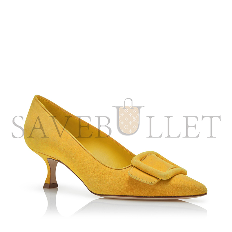 MANOLO BLAHNIK MAYSALEPUMP 50 YELLOW SUEDE BUCKLE DETAIL PUMPS 219-0173-0054