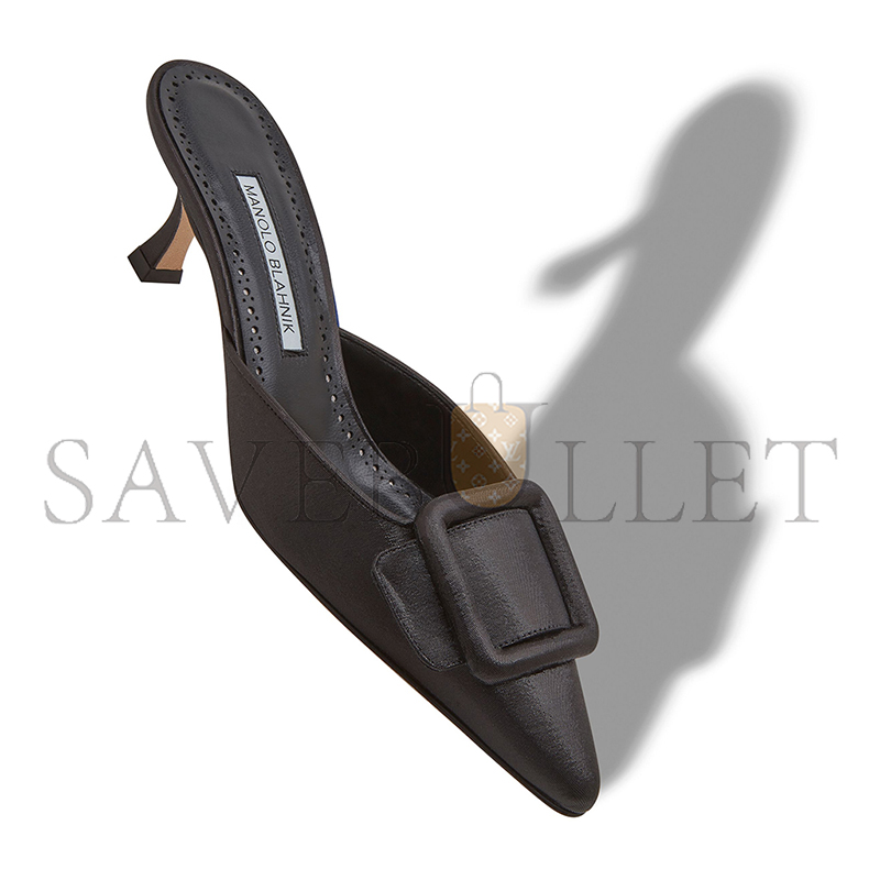 MANOLO BLAHNIK MAYSALE BLACK COTTON BUCKLE DETAIL MULES 125-2920-0002