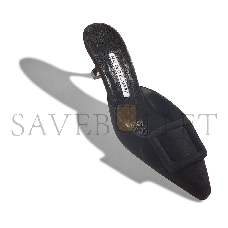 MANOLO BLAHNIK MAYSALE BLACK SUEDE KITTEN HEEL MULES 9XX-0246-0010