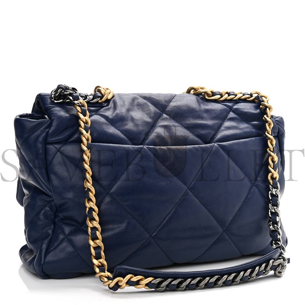 Ch*el goatskin quilted maxi Ch*el 19 flap blue gold hardware (36*24*10cm)