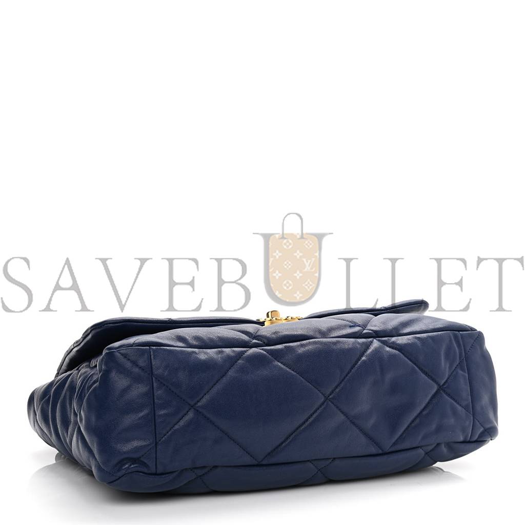 Ch*el goatskin quilted maxi Ch*el 19 flap blue gold hardware (36*24*10cm)