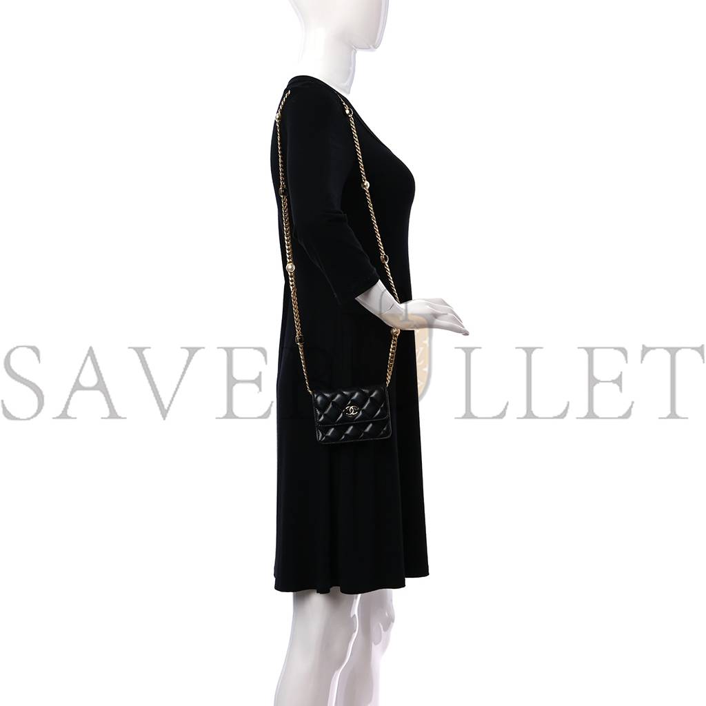 Ch*el lambskin resin quilted clutch with chain black gold hardware (15*10*5cm)