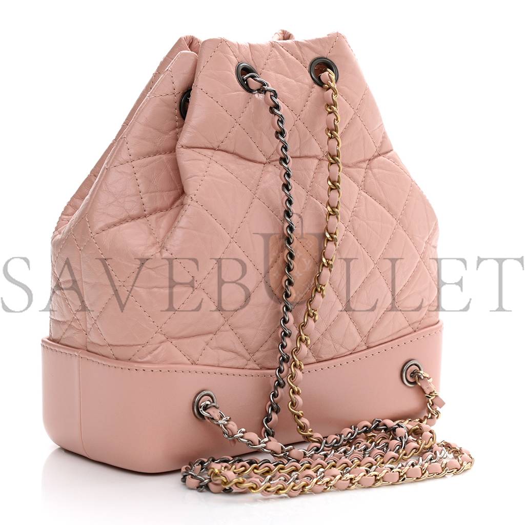 Ch*el aged calfskin quilted small gabrielle backpack pink silver hardware (23*21*10cm)