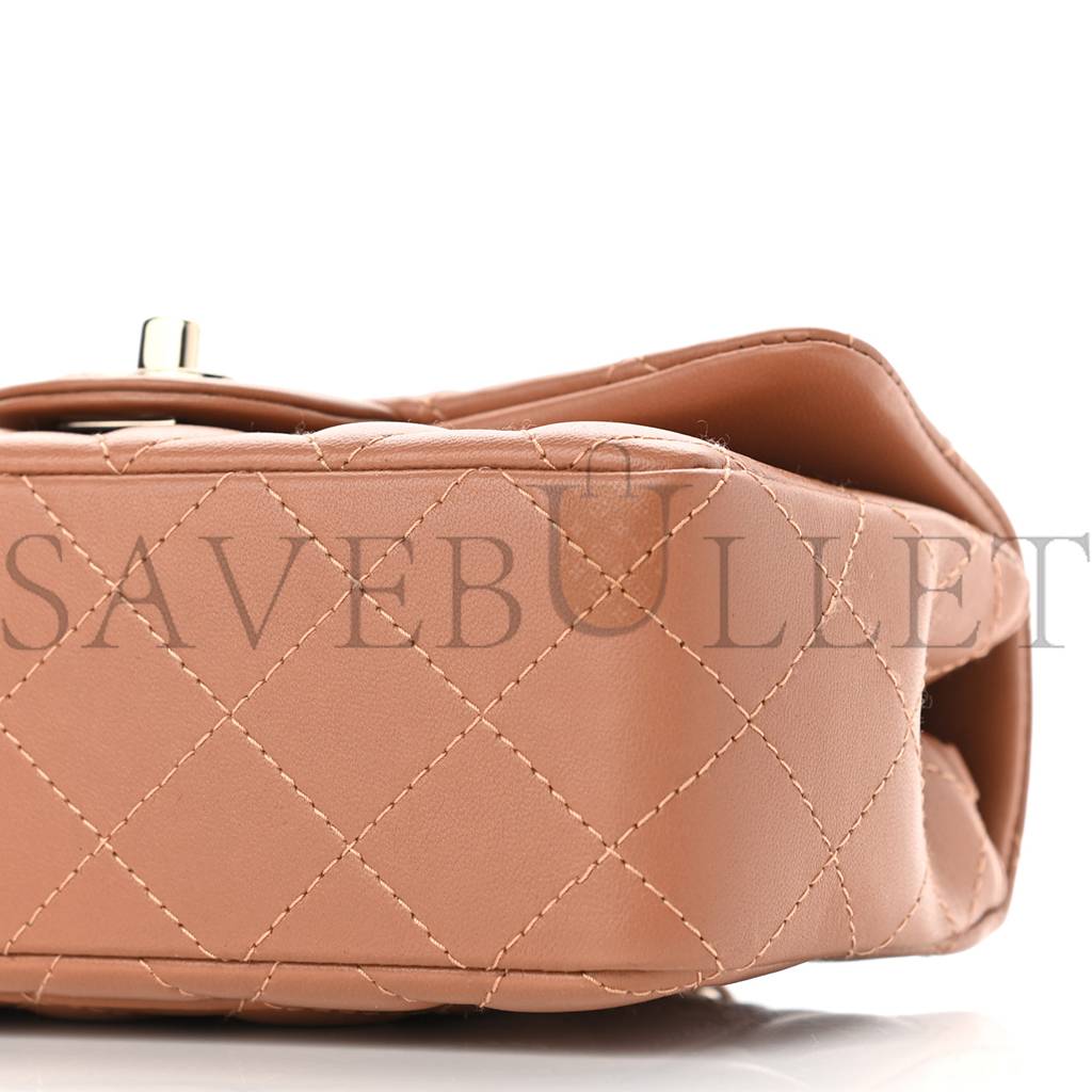 Ch*el lambskin quilted mini rectangular flap brown rose gold hardware (19*11*7cm)