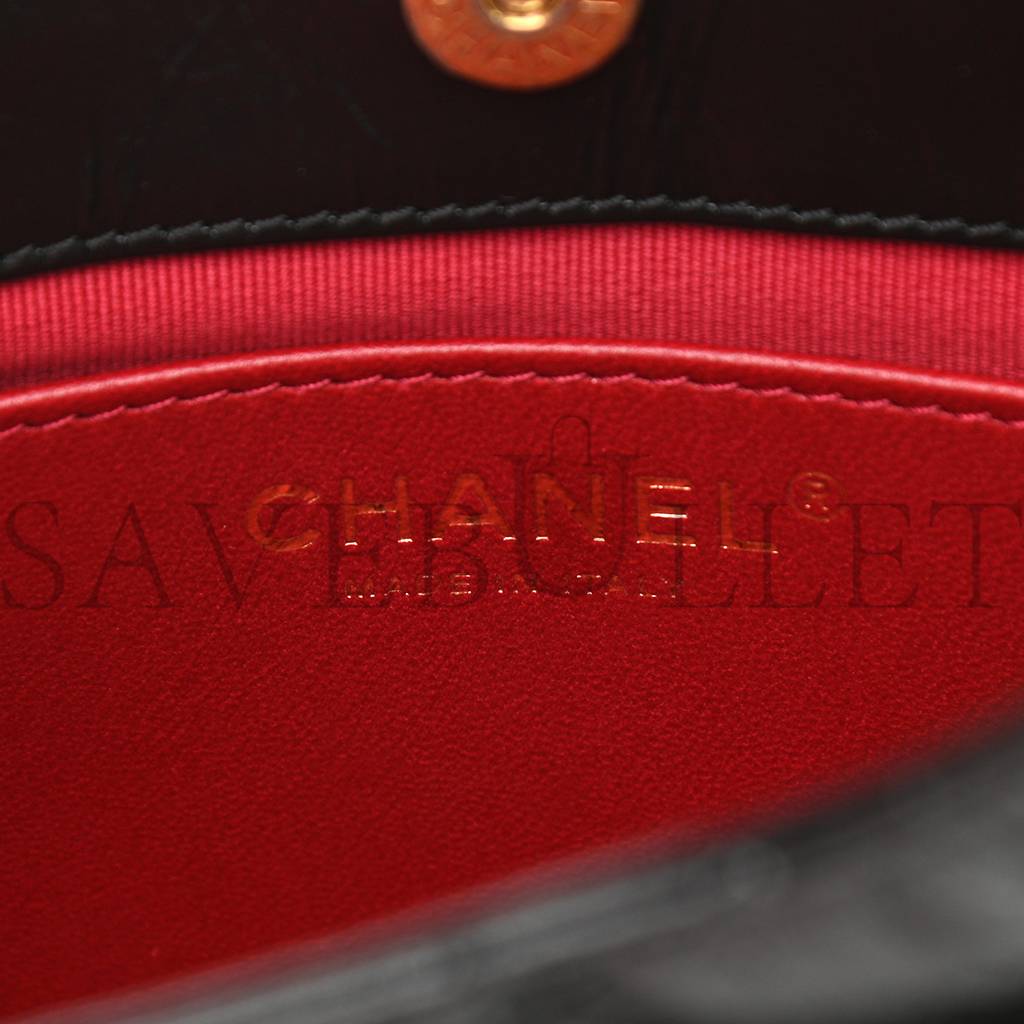 Ch*el shiny crumpled calfskin quilted small hobo black (18*15*6cm)