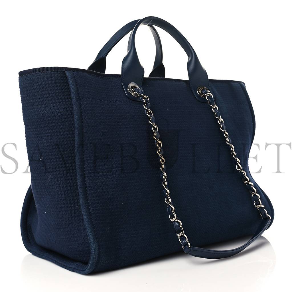 Ch*el mixed fibers calfskin medium deauville tote navy blue (38*29*23cm)