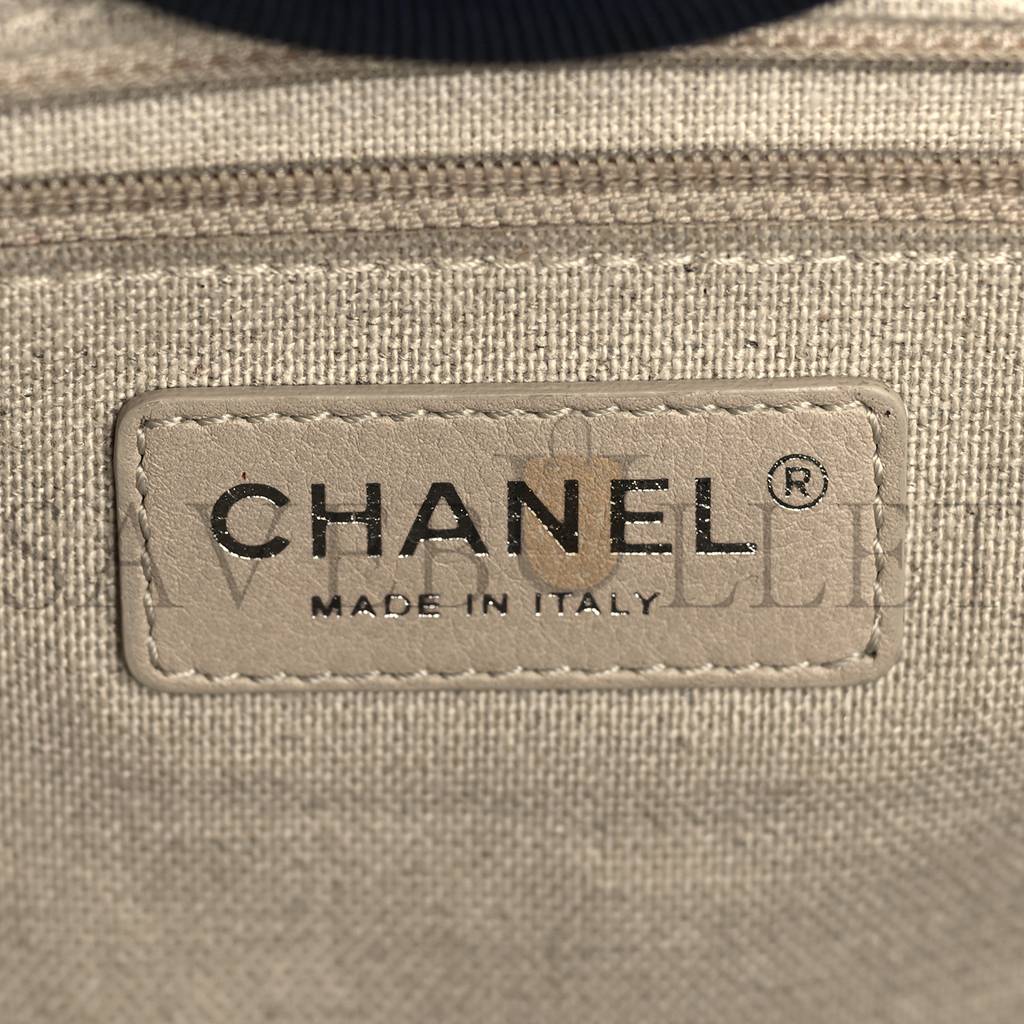 Ch*el mixed fibers calfskin medium deauville tote navy blue (38*29*23cm)