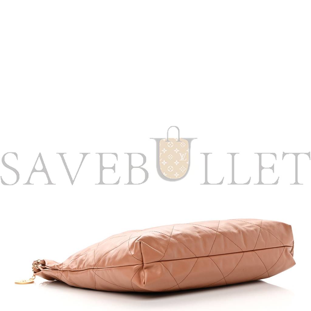 Ch*el shiny calfskin quilted Ch*el 22 camel gold hardware (37*35*7cm)