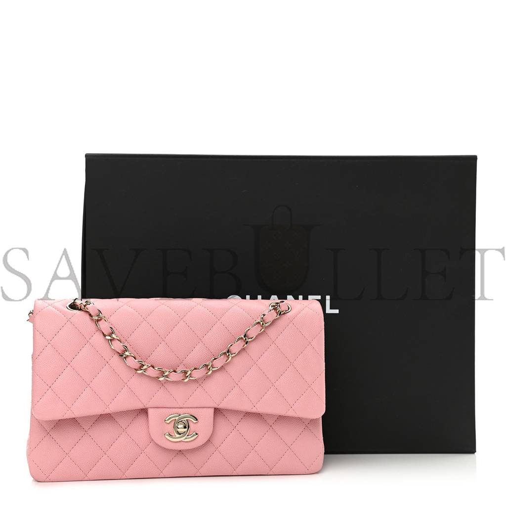 Ch*el caviar quilted medium double flap pink (25*15*6cm)