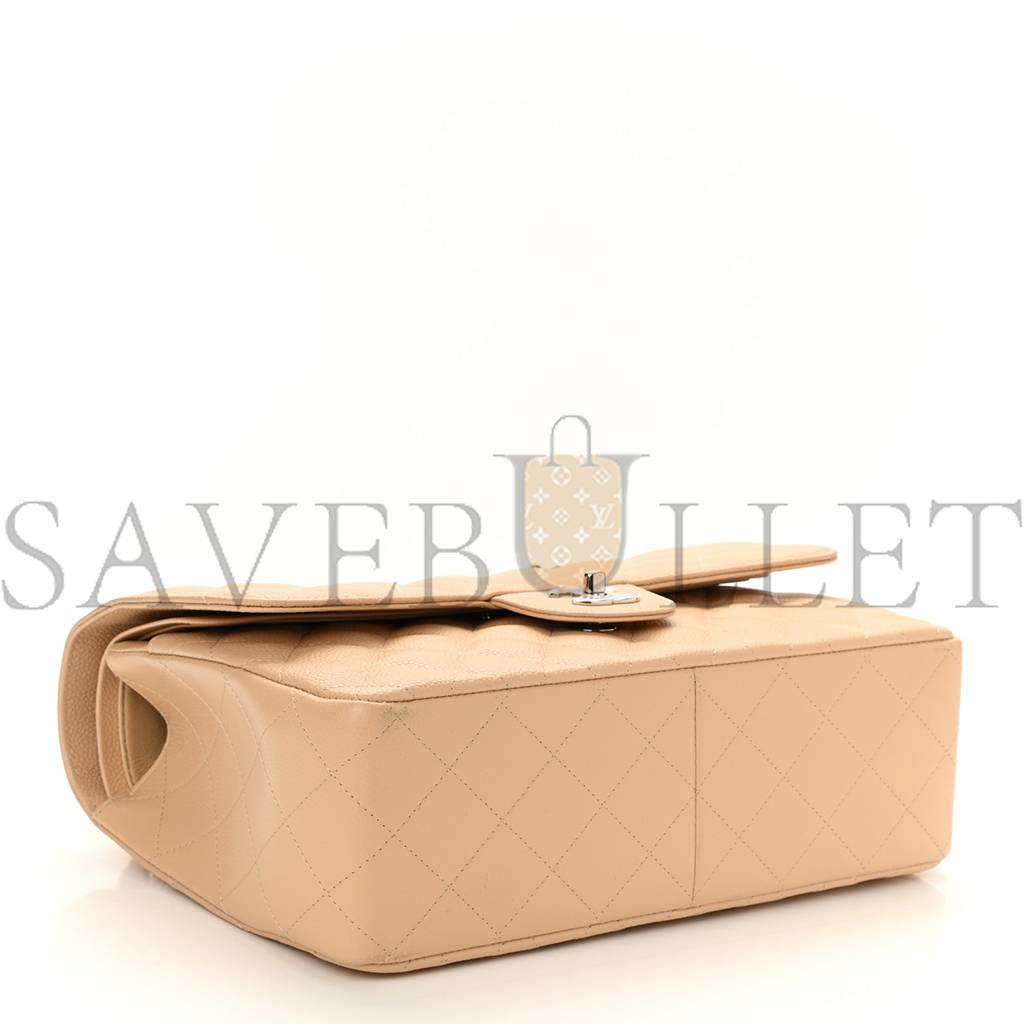 Ch*el caviar quilted jumbo double flap beige silver hardware (30*19*9cm)