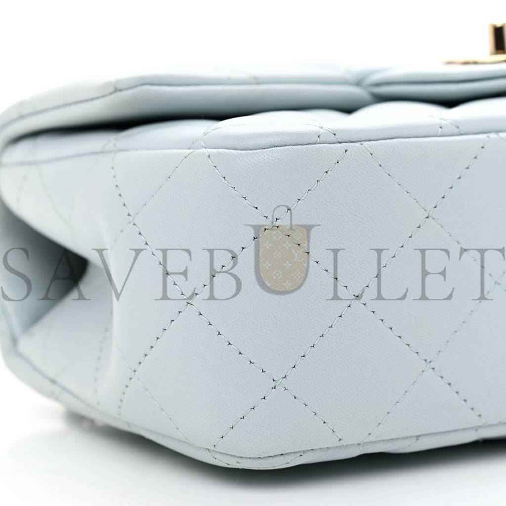 Ch*el lambskin quilted mini top handle rectangular flap light blue rose gold hardware (19*12*6cm)