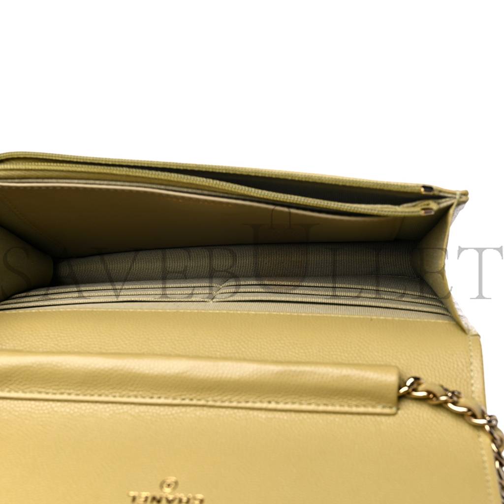 Ch*el caviar quilted wallet on chain woc light green rose gold hardware (19*11*4cm)
