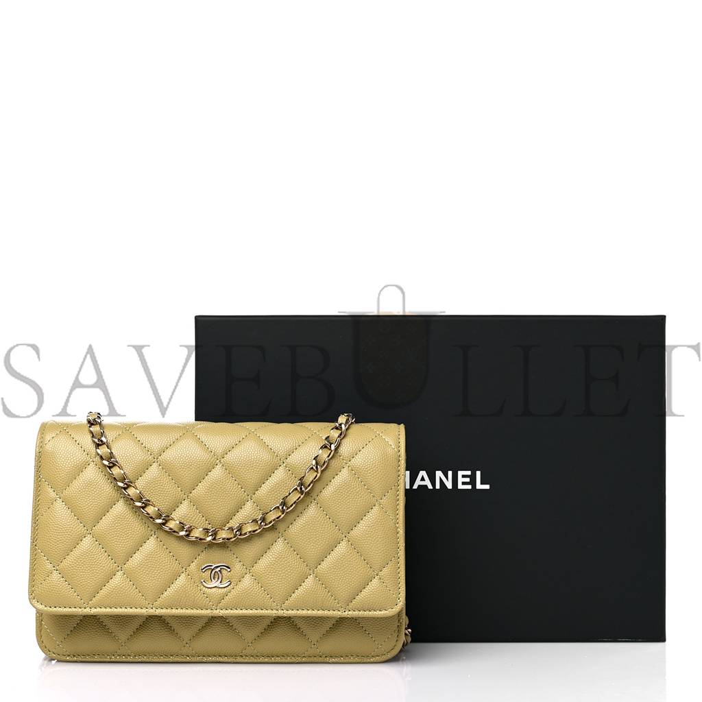 Ch*el caviar quilted wallet on chain woc light green rose gold hardware (19*11*4cm)