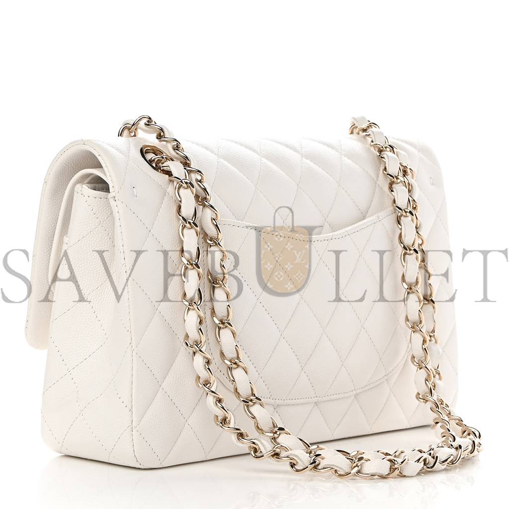 Ch*el caviar quilted medium double flap white rose gold hardware (25*15*6cm)