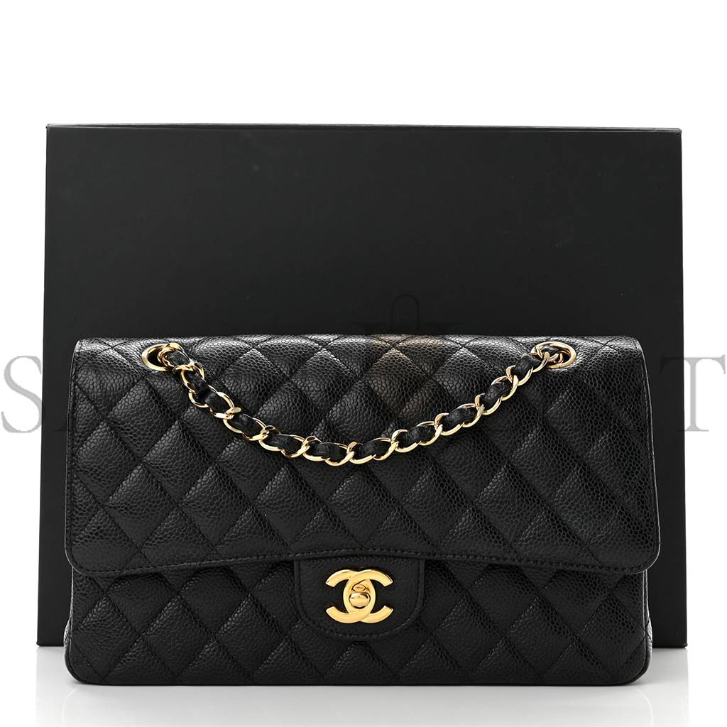 Ch*el caviar quilted medium double flap black gold hardware (25*15*6cm)