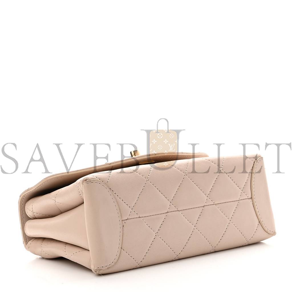 Ch*el lambskin quilted cc mini top handle flap light pink gold hardware (19*13*8cm)