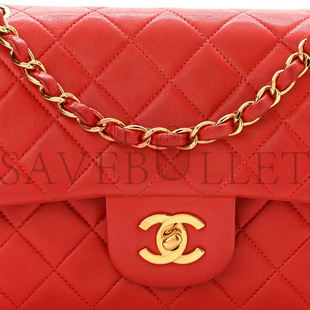 Ch*el lambskin quilted small double flap red gold hardware (23*14*6cm)