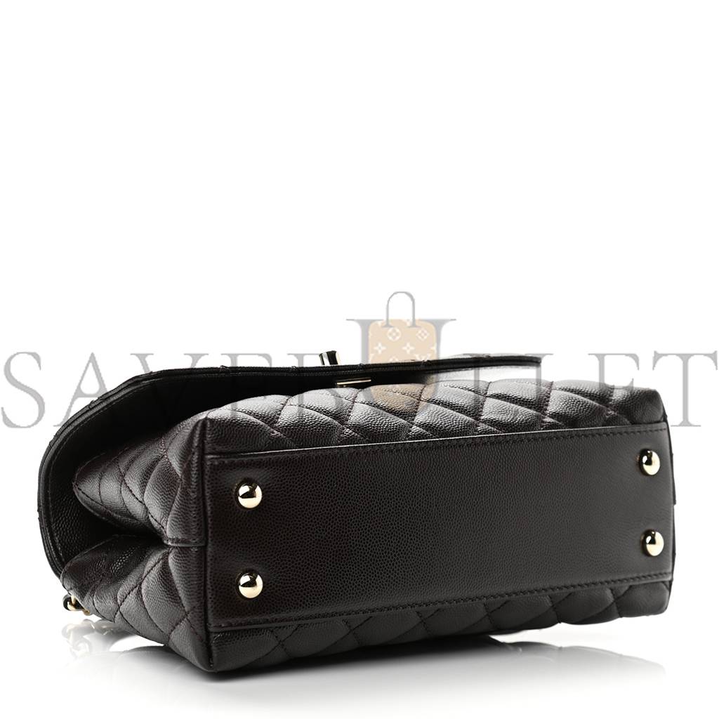 Ch*el caviar quilted mini coco handle flap dark brown rose gold hardware (23*14*10cm)