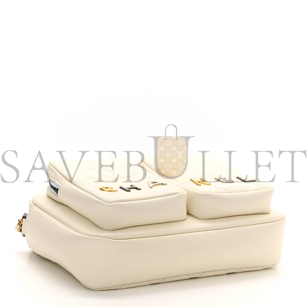 Ch*el calfskin quilted small camera case white gold hardware (21*15*4cm)