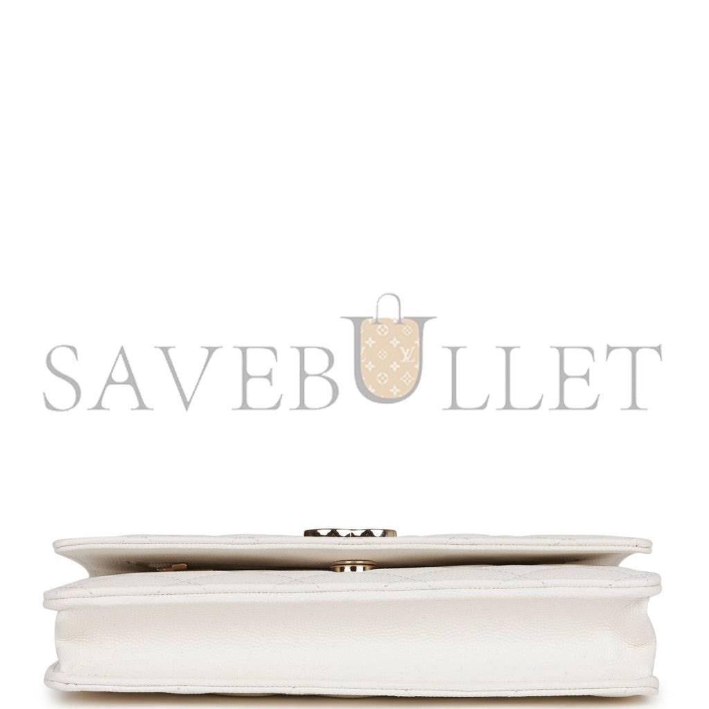 Ch*el wallet on chain woc white caviar light gold hardware (19*12*4cm)