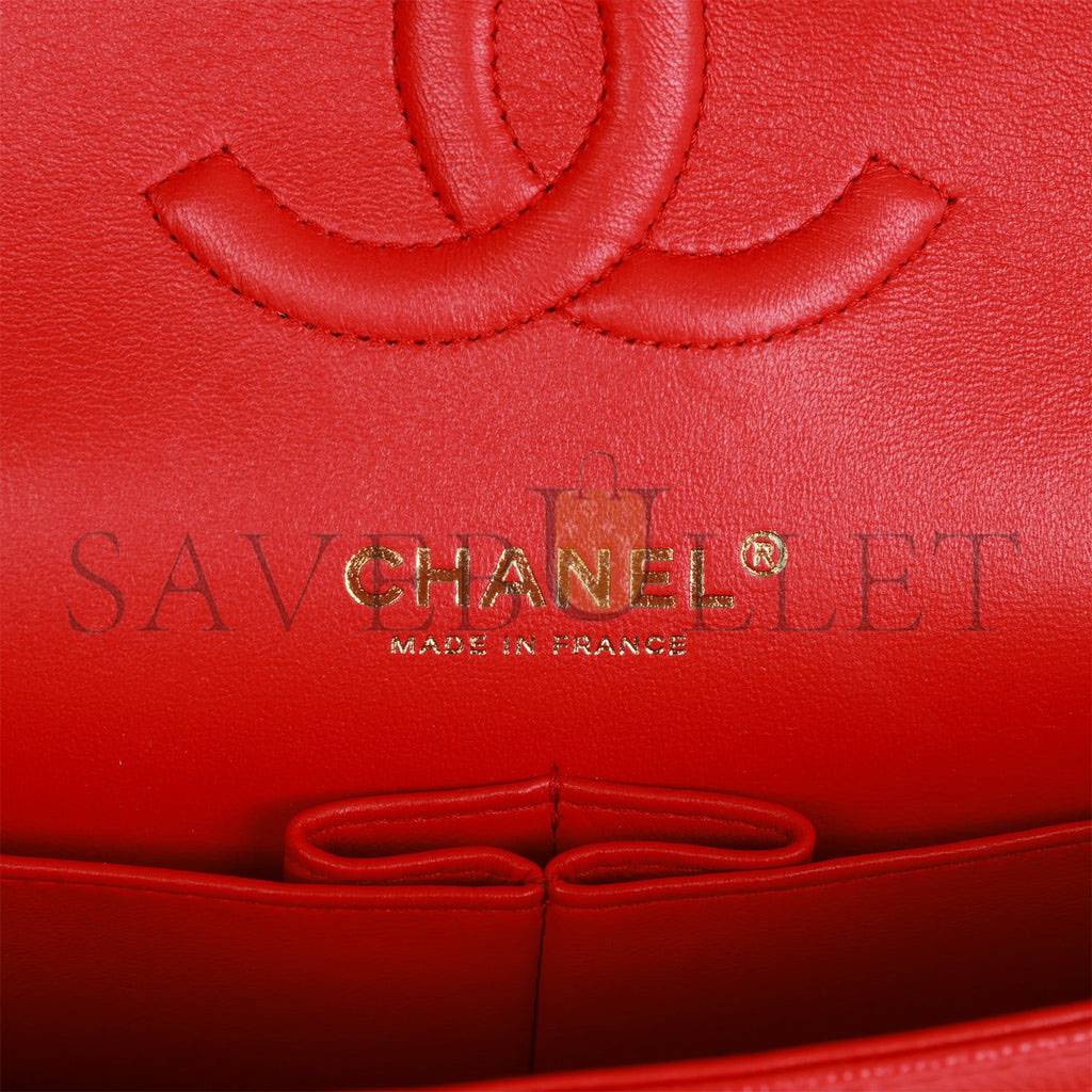 Ch*el medium classic double flap bag red caviar light gold hardware (25.5*15.5*6.5cm)