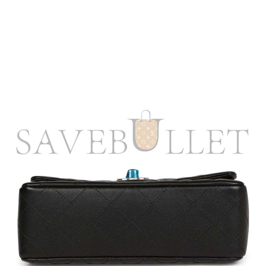 Ch*el mini rectangular flap bag black lambskin light gold hardware (20*13*6cm)