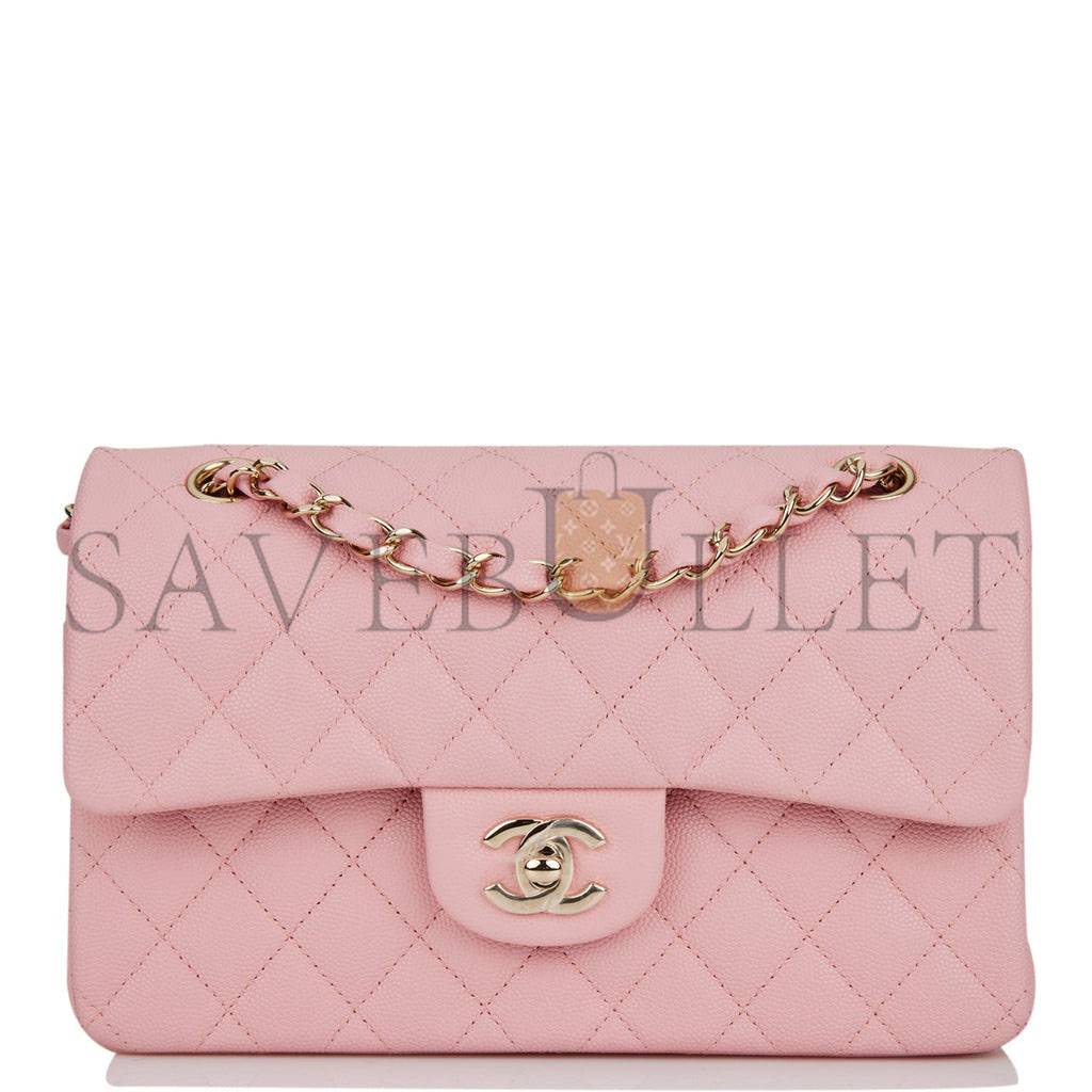 Ch*el small classic double flap pink caviar light gold hardware (23*13*6cm)