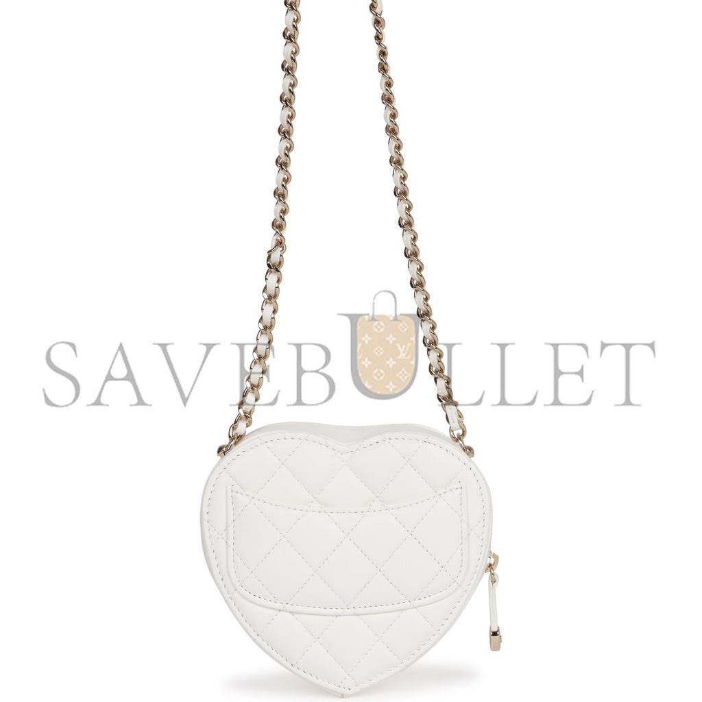 Ch*el cc in love heart clutch with chain white lambskin light gold hardware (13*13*5cm)