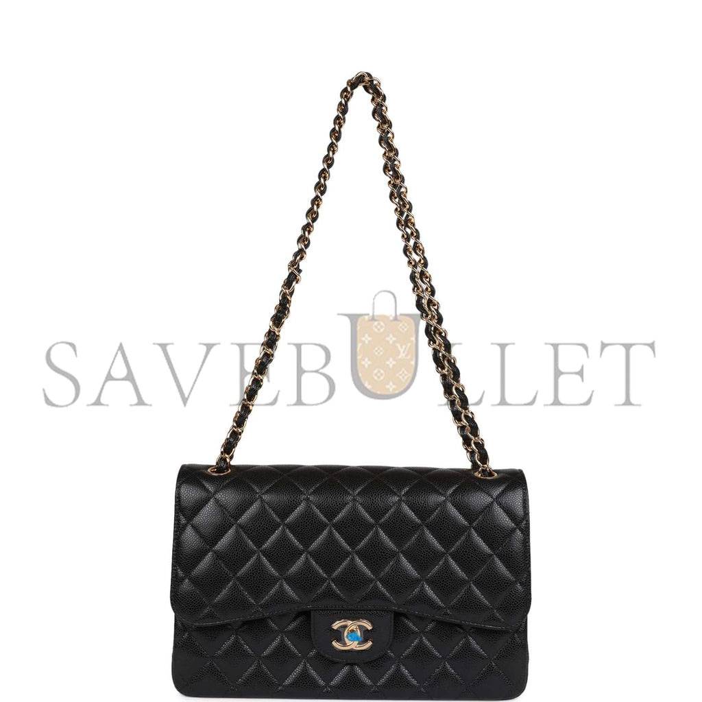 Ch*el jumbo classic double flap bag black caviar gold hardware (30*20*9cm)