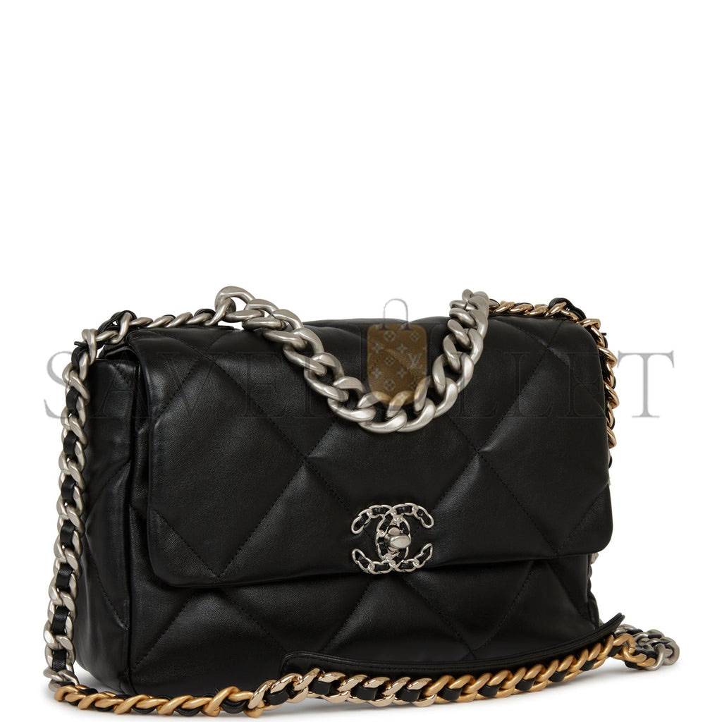 Ch*el large 19 flap bag black lambskin mixed hardware (30*20*9cm)
