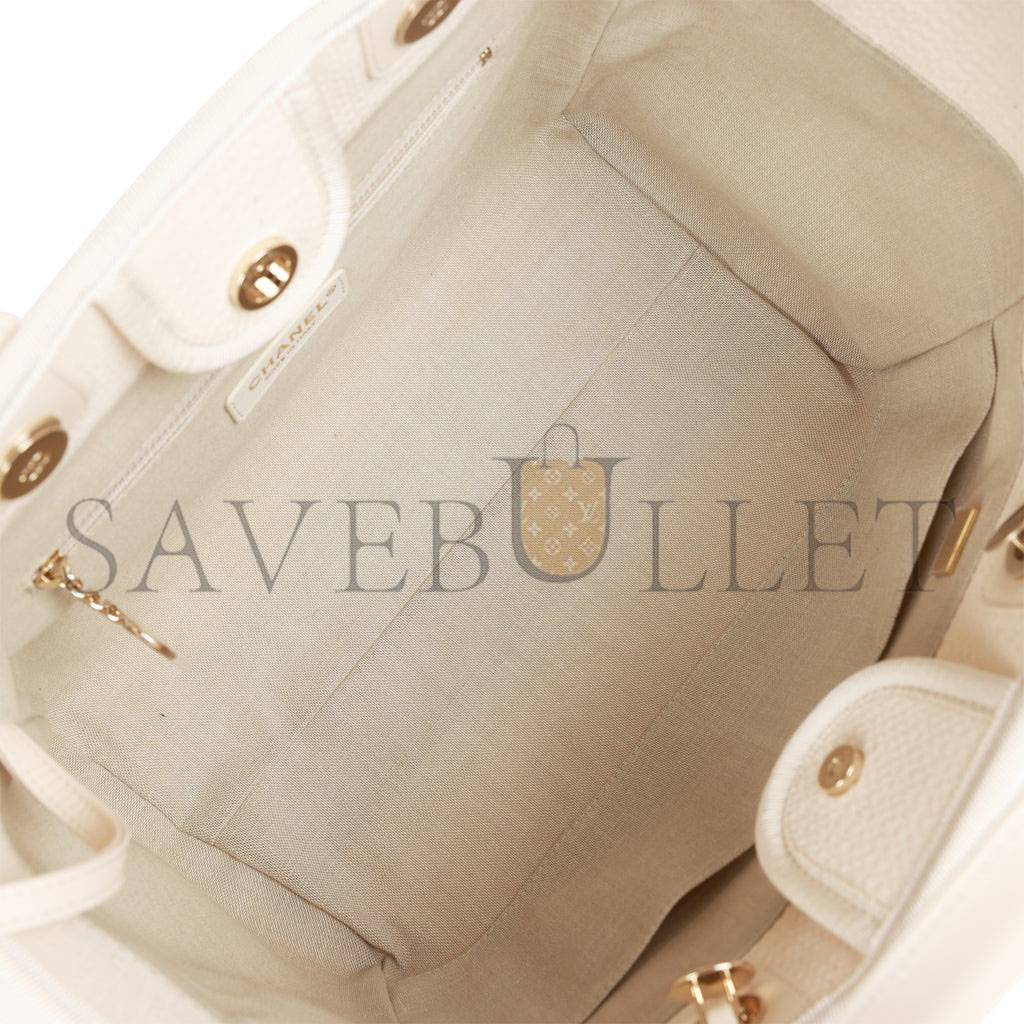 Ch*el small deauville shopping bag white boucle light gold hardware (34*27*15cm)