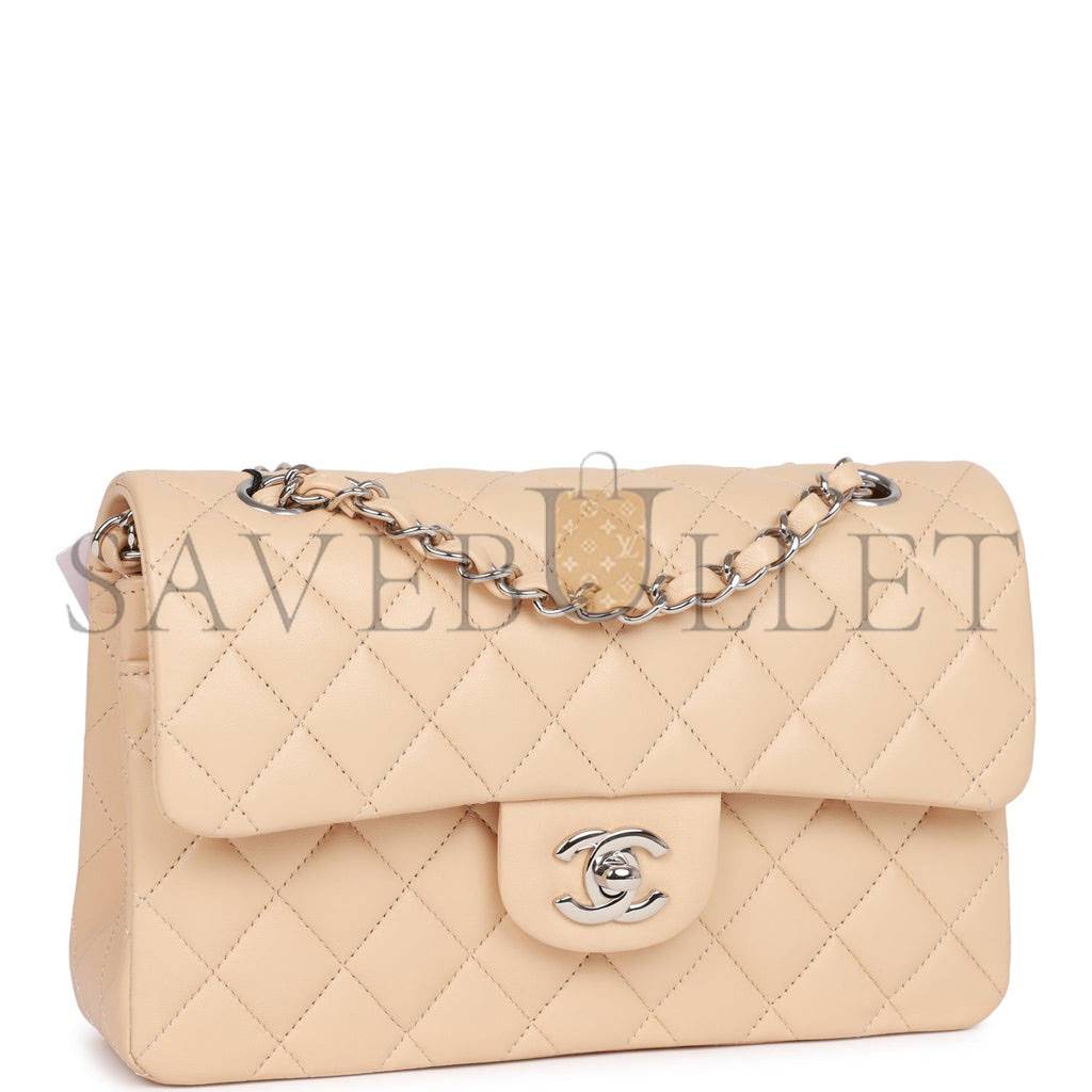 Ch*el small classic double flap beige lambskin silver hardware (23*13*6cm)