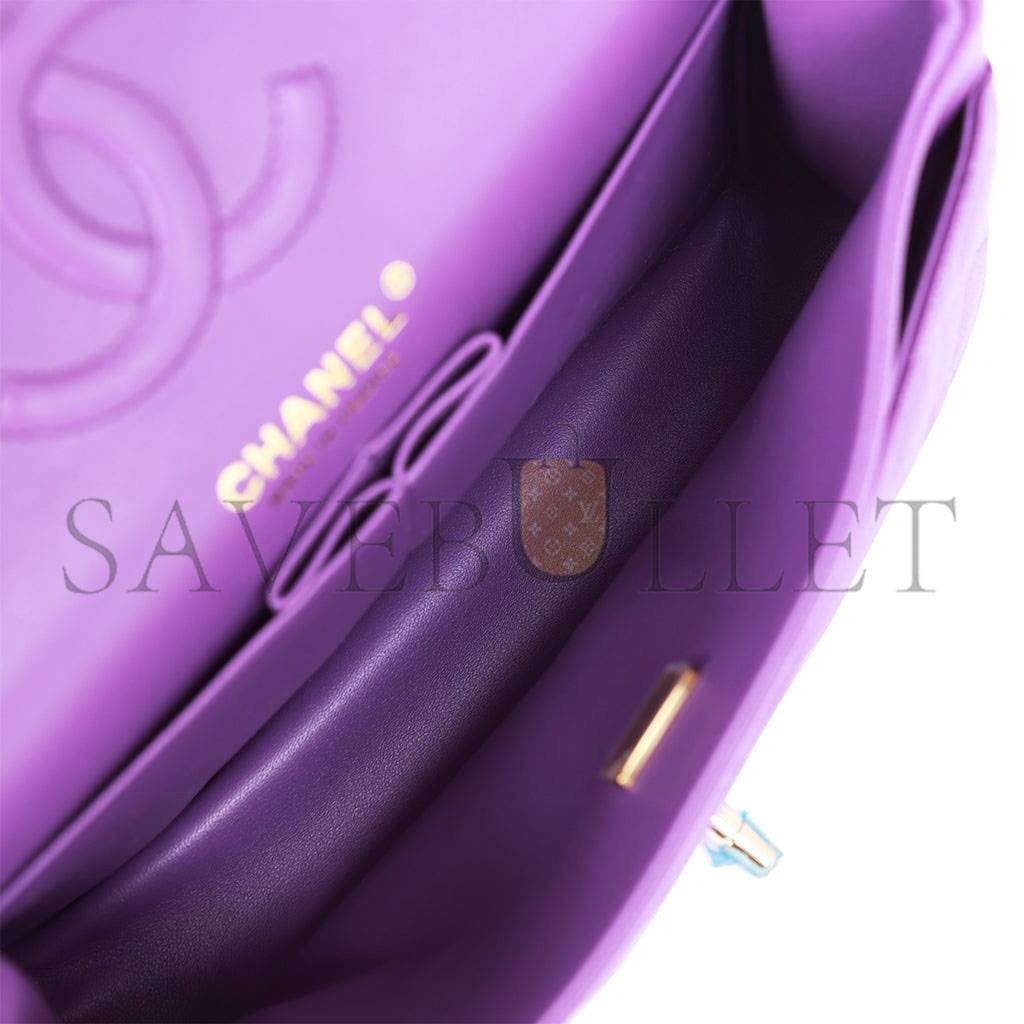 Ch*el small classic double flap purple caviar light gold hardware (23*13*6cm)